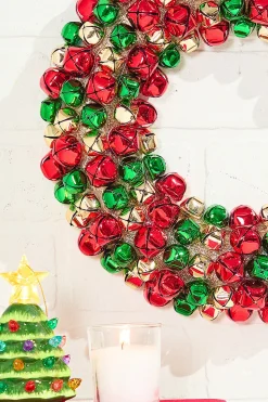 12" Jingle Bell Wreath with Ribbon - Multi