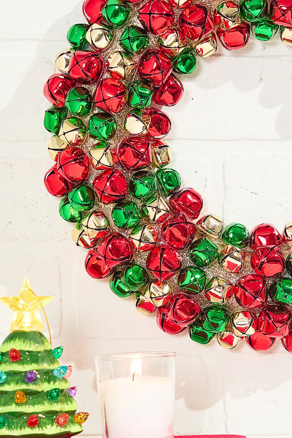 12" Jingle Bell Wreath with Ribbon - Multi