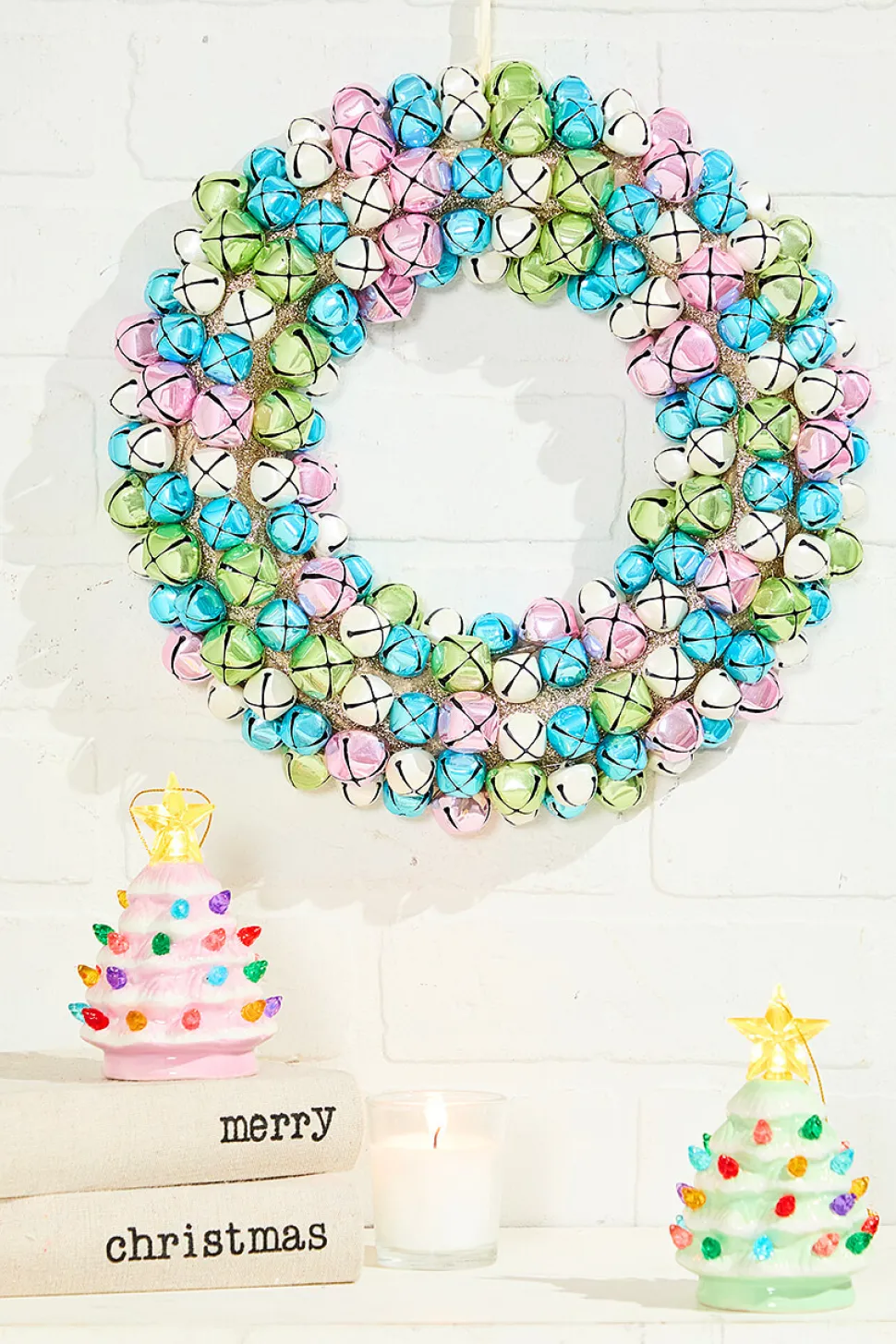 12" Jingle Bell Wreath with Ribbon - Pastel