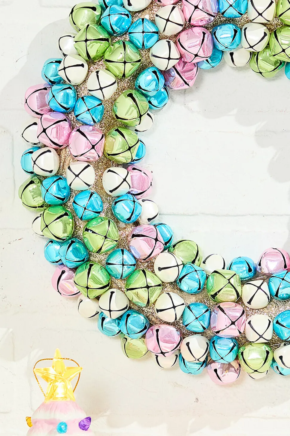 12" Jingle Bell Wreath with Ribbon - Pastel