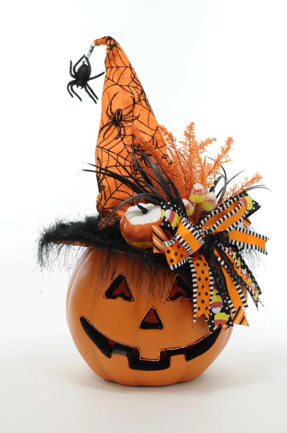 Karen Didion Lighted Pumpkin with Orange Hat