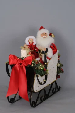 Karen Didion Lighted White Sled Santa