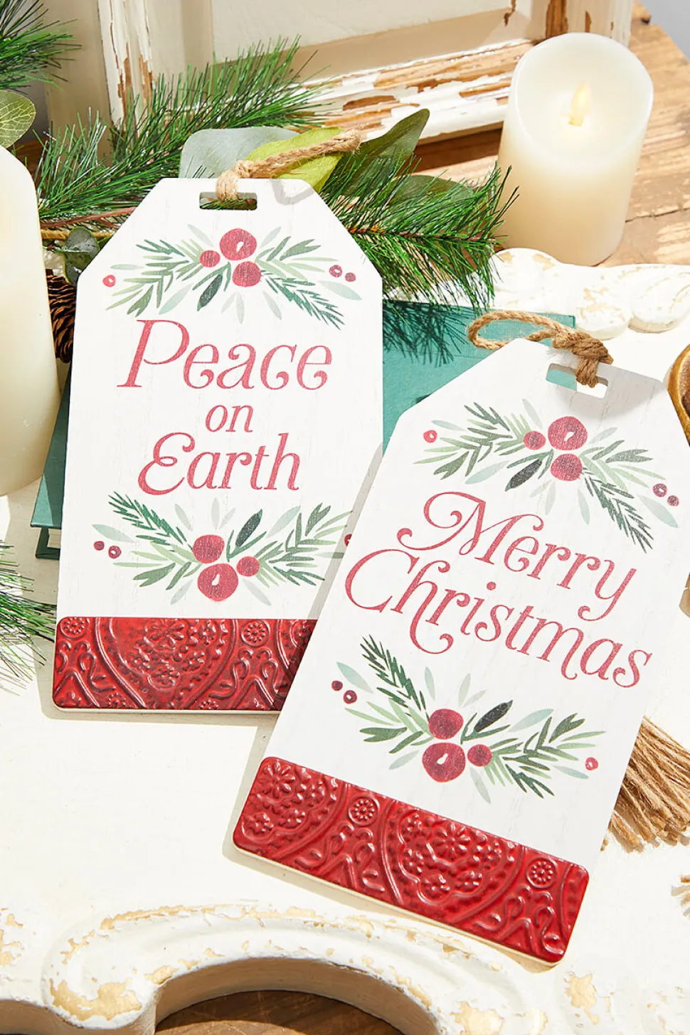 10" Large Tag Shape Holly Ornament