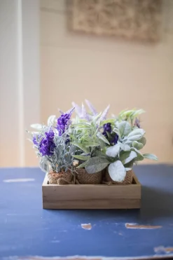9” Lavender & Lamb’s Ear In Burlap with Crate - Set of 6