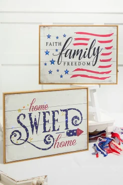 15.75"L B/O Lighted Wood Americana Wall Sign