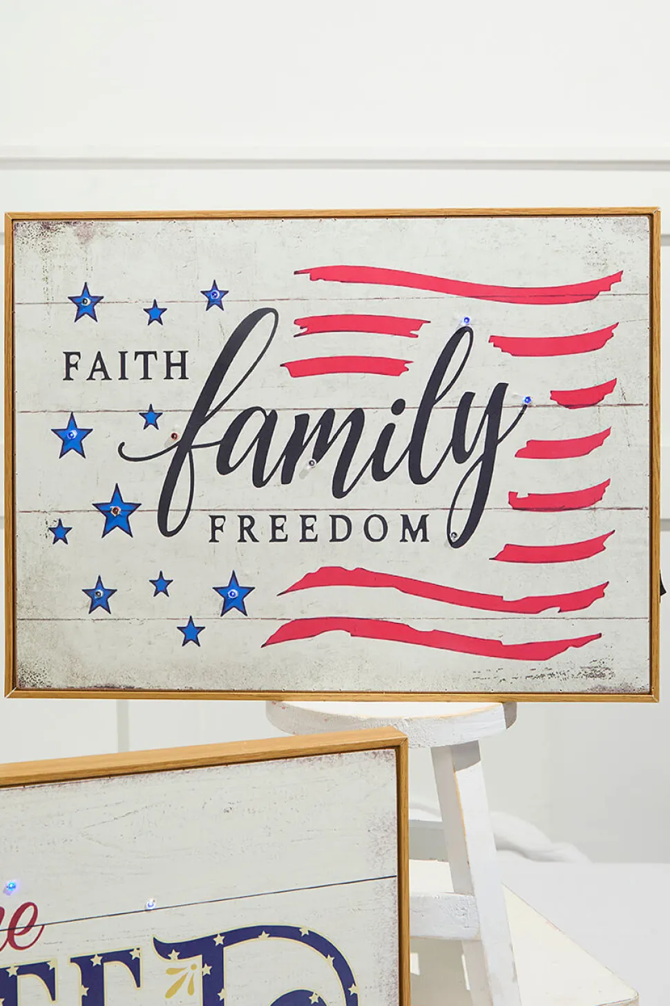 15.75"L B/O Lighted Wood Americana Wall Sign