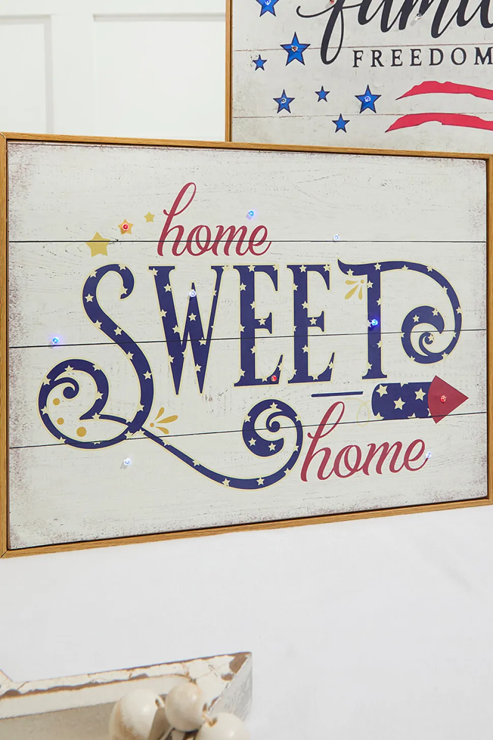 15.75"L B/O Lighted Wood Americana Wall Sign
