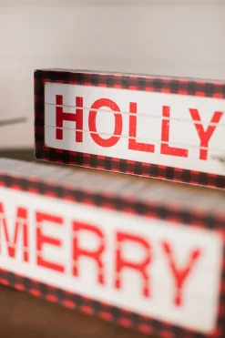 9.4” L Buffalo Check Wood Holiday Sign