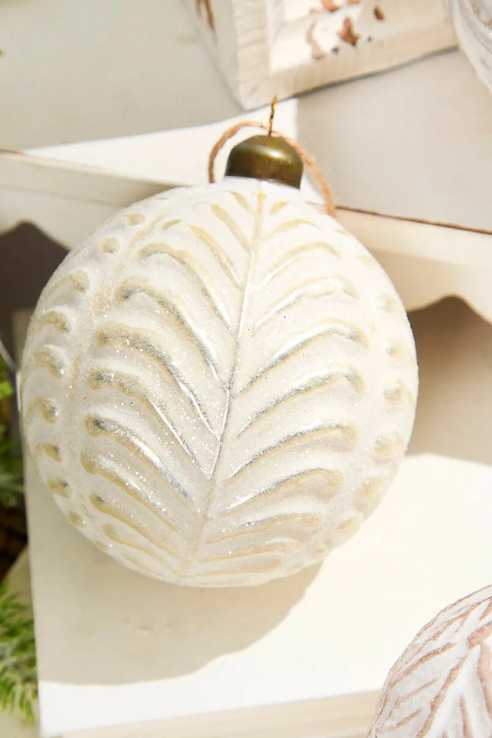 4" Leafy Ball Glass Ornament