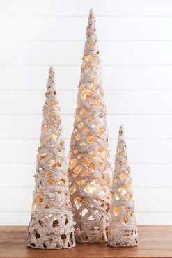 16" - 32" LED Frosted Twig Cones - Set of 3
