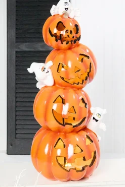 28" LED Resin Pumpkin Stack with Ghost