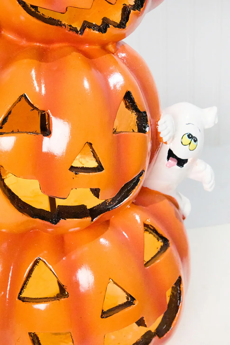 28" LED Resin Pumpkin Stack with Ghost