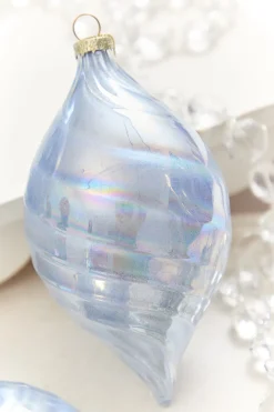 4" - 7" Light Blue Iridescent Glass Ornament