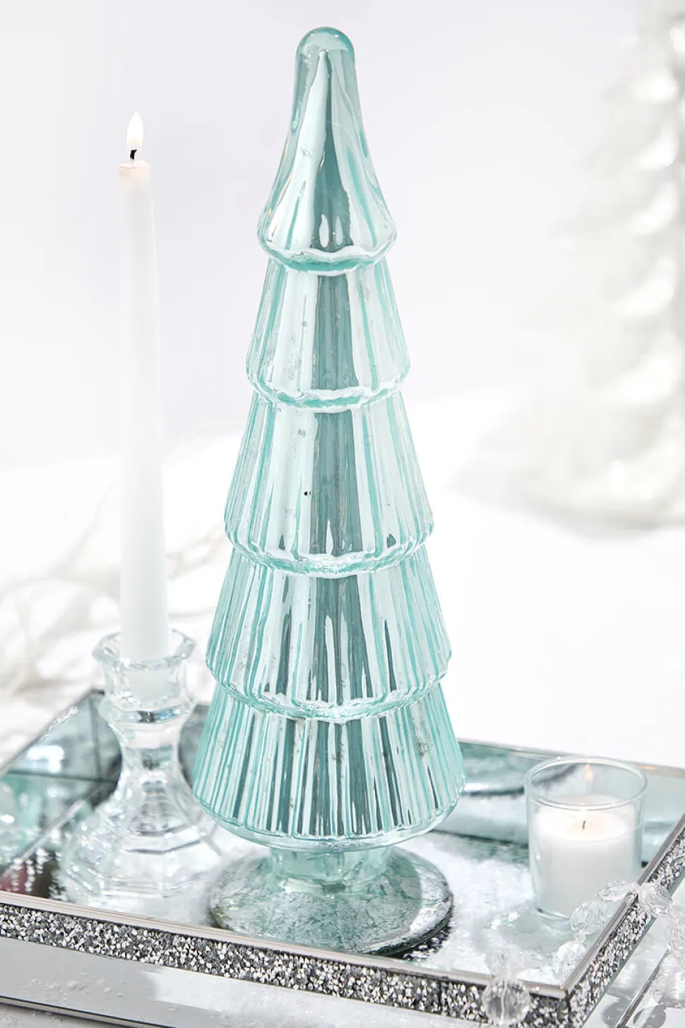 15" Light Blue Mercury Glass Tabletop Tree