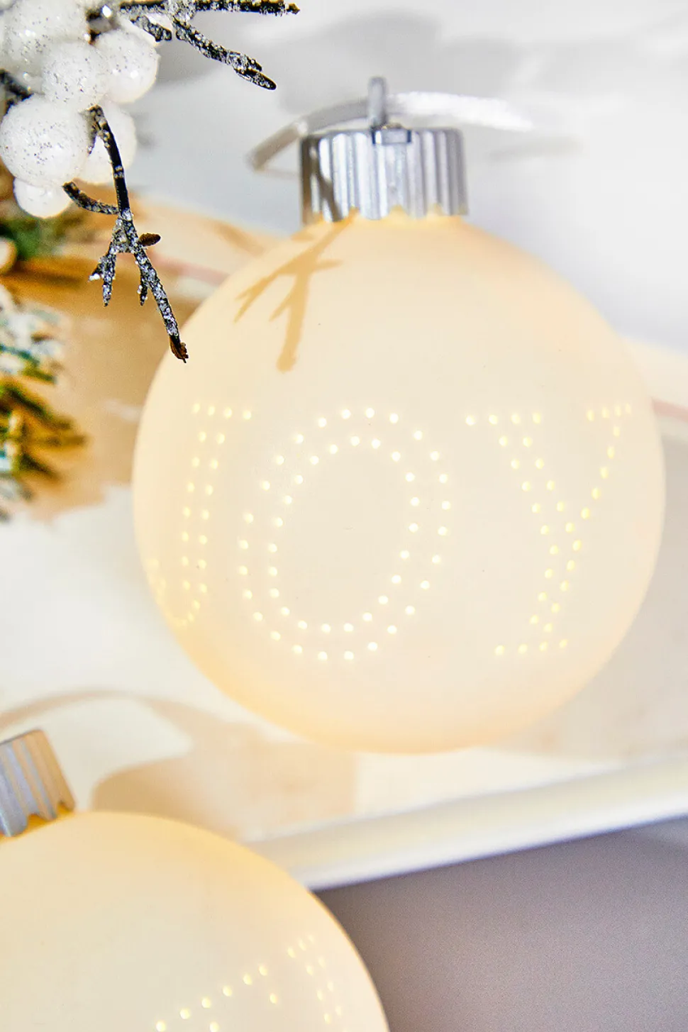 3" Lighted Text Ceramic Ornament