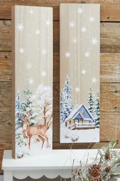 24” Lighted Winter Wood Wall Art