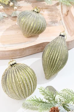 4.25" - 6" Light Green Ribbed Glass Ornaments