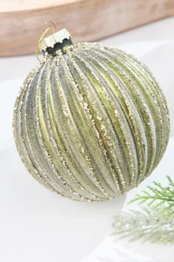 4.25" - 6" Light Green Ribbed Glass Ornaments