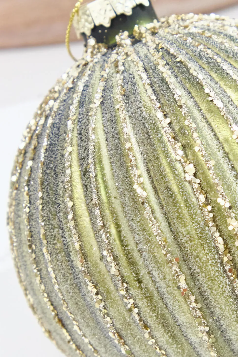 4.25" - 6" Light Green Ribbed Glass Ornaments