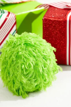 4" Lime Green Furry Fabric Ball Ornament
