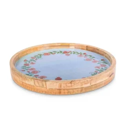 15" Mango Wood Pomegranate Wreath Tray