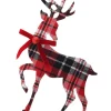 11” MDF Fabric Plaid Deer Ornament