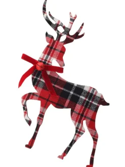 11” MDF Fabric Plaid Deer Ornament