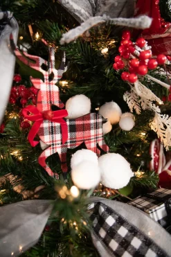 11” MDF Fabric Plaid Deer Ornament