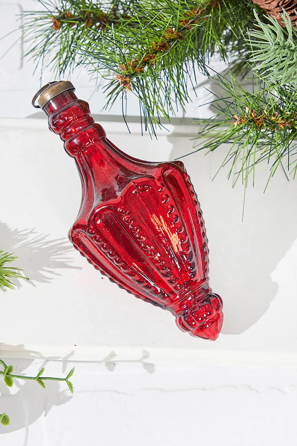 7.25” Mercury Glass Red Chandelier Drop Ornament