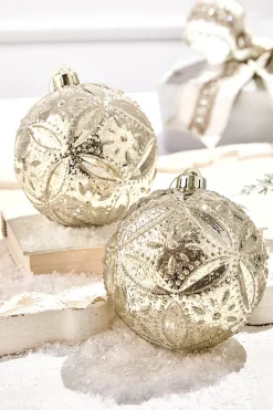 5" Mercury Glitter Floret Ornament Box - Set of 2