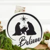 8" Metal Believe with Nativity Scene - Black/White
