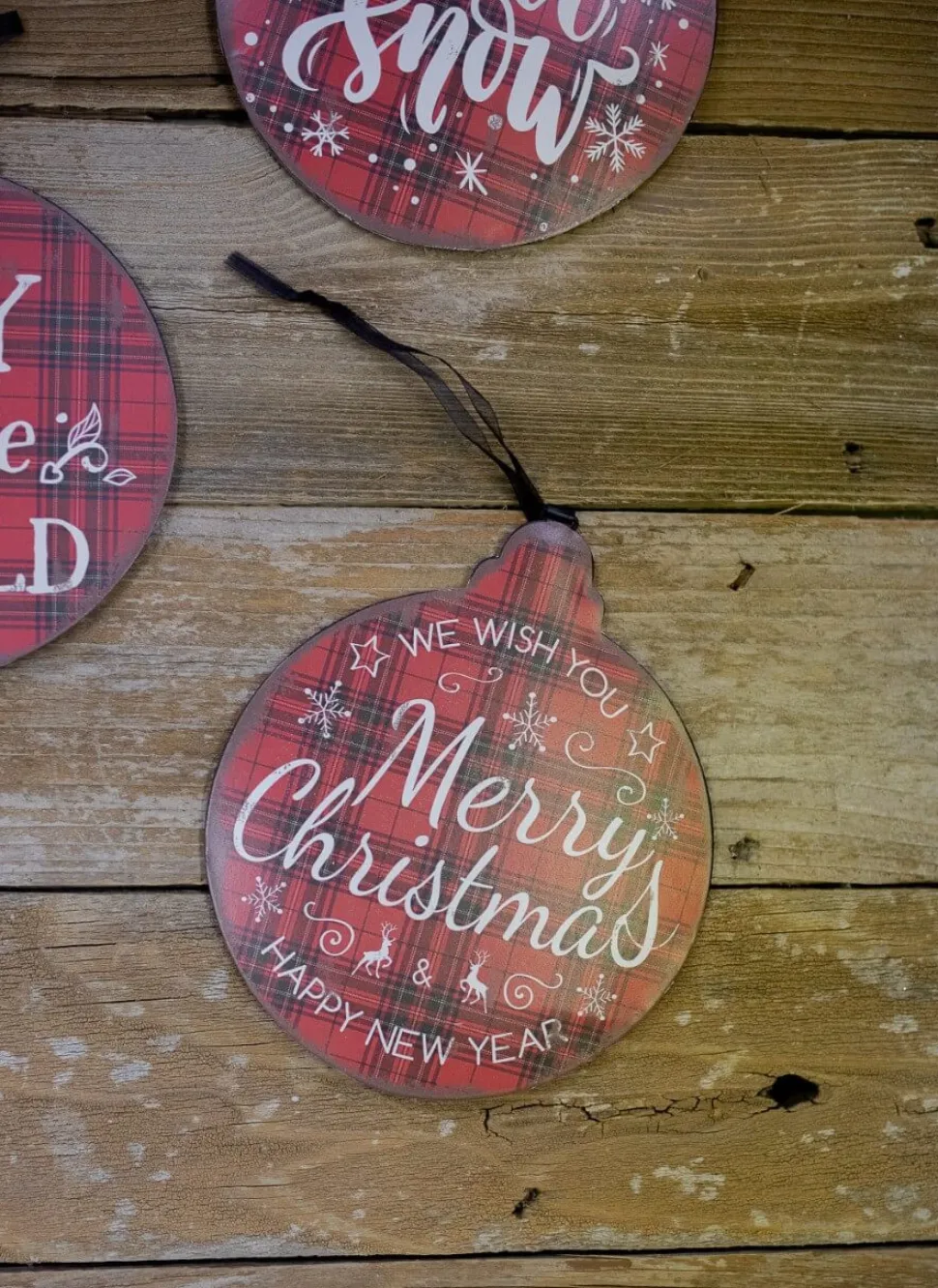 8.6” Metal Buffalo Check Christmas Ornaments