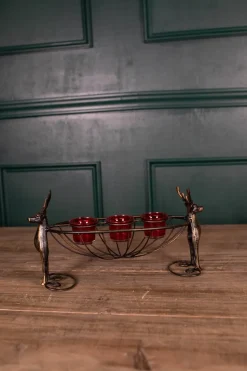 14.5” Metal Deer Basket Tea Light Holder