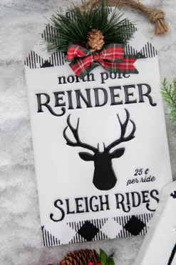 12” Metal Embossed Holiday Wall Sign with Floral Accent