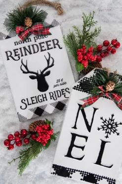 12” Metal Embossed Holiday Wall Sign with Floral Accent
