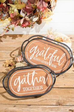 Metal & Engraved Wood Harvest Design Tray - Set of 2