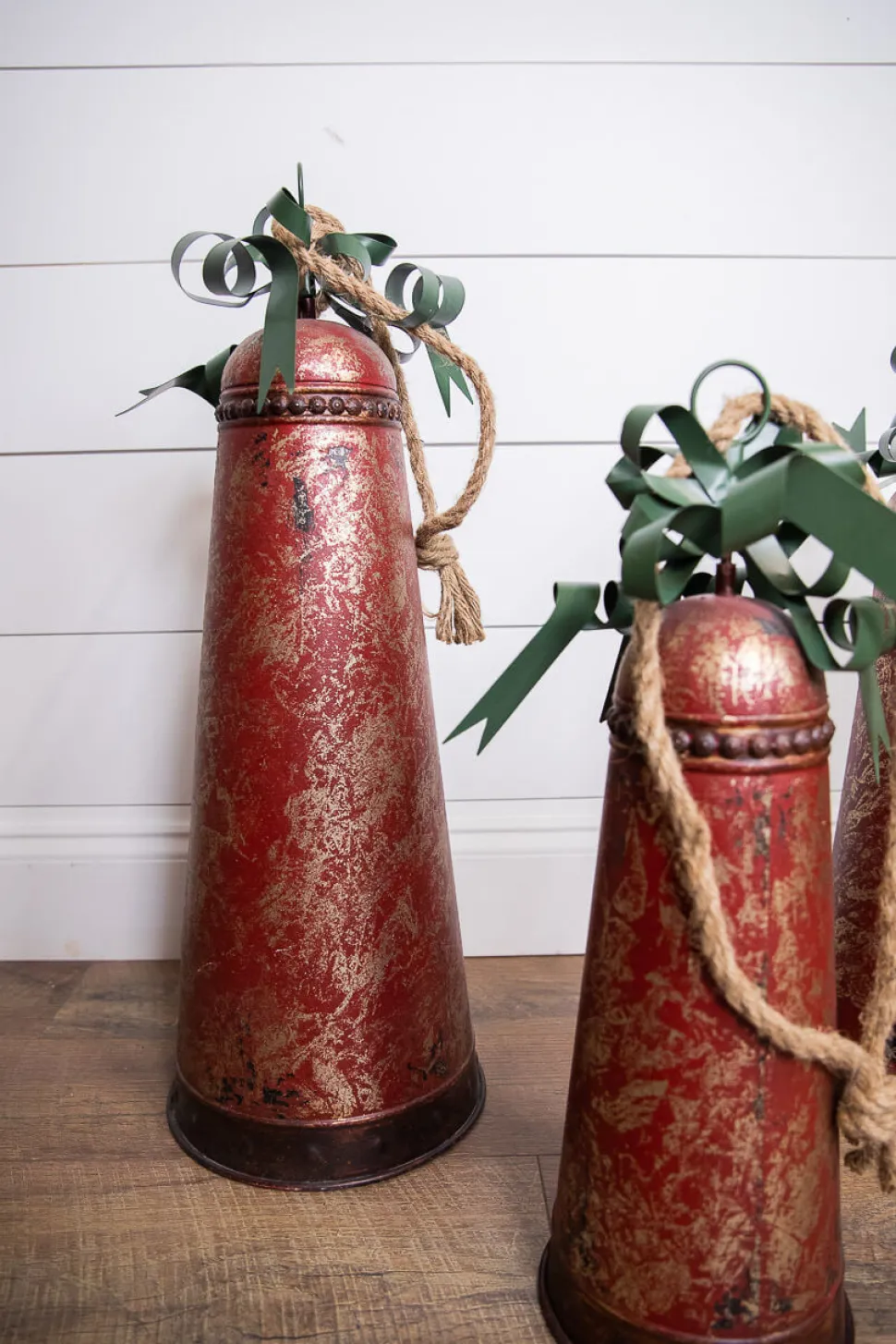 Metal Holiday Bells with Bow & Jute Hanger - Set of 3