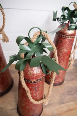 Metal Holiday Bells with Bow & Jute Hanger - Set of 3