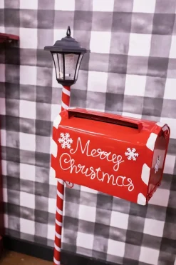 49.2” Metal Holiday Mail Box with Solar Light Lantern