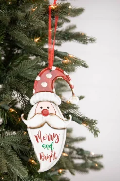 8” Metal Holiday Santa Ornament with Ribbon