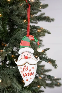 8” Metal Holiday Santa Ornament with Ribbon