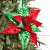 22" Metallic Green and Red Poinsettia Stem
