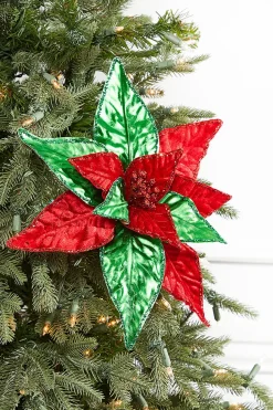 22" Metallic Green and Red Poinsettia Stem