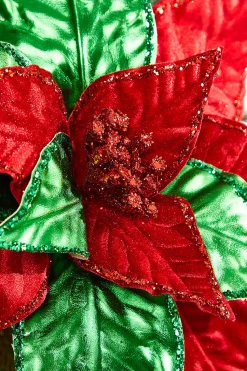 22" Metallic Green and Red Poinsettia Stem