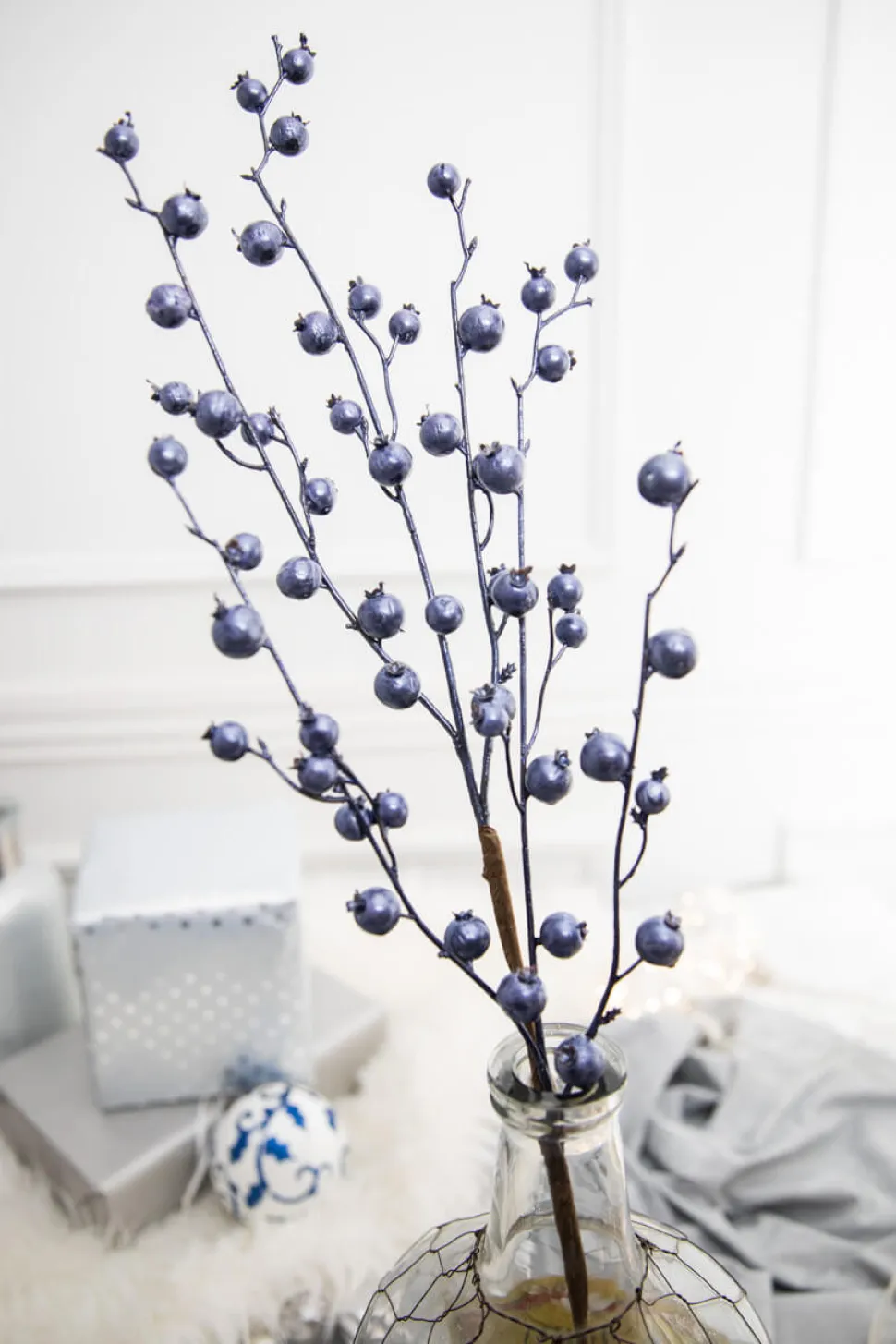 30” Metallic Navy Mini Pomegranate Christmas Spray