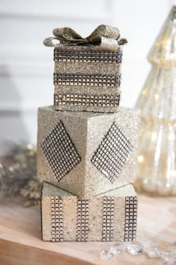 10” Metallic Platinum Gatsby Package Stack Ornament