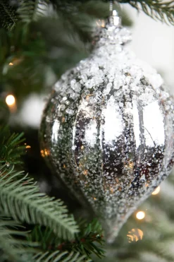 7" Metallic Ridged Iced Kismet Finial Ornament - Silver