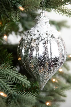 7" Metallic Ridged Iced Kismet Finial Ornament - Silver