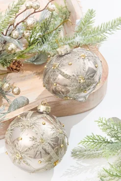 4" Metallic Taupe & Glitter Glass Ornament