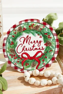 8" Metal Merry Christmas with Wreath